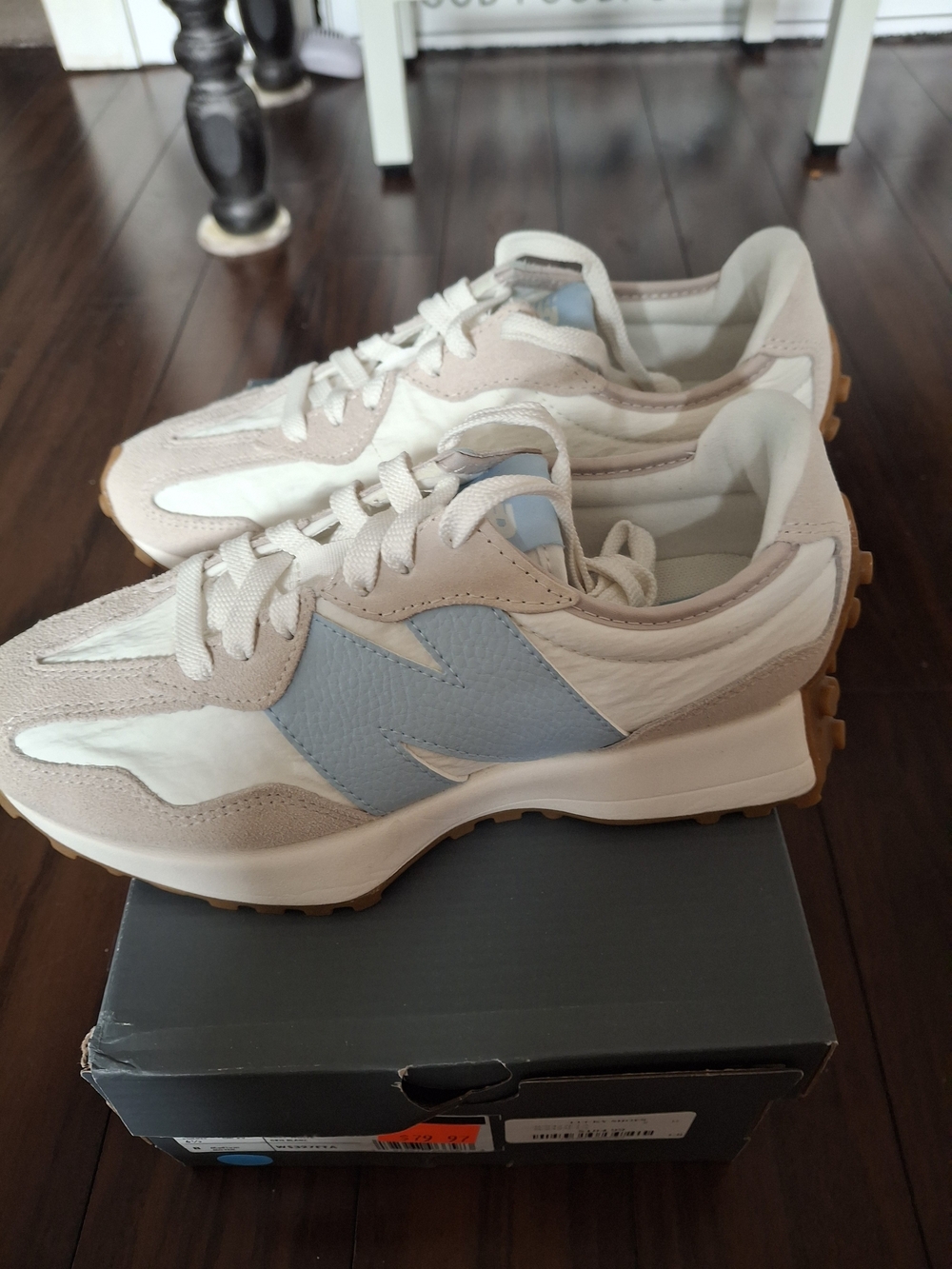 New Balance Beige White Light Blue Retro Runner Sneakers